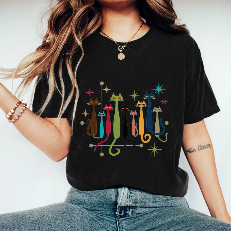 Dashingsoul Cotton Retro Cat Print Women's T-shirt