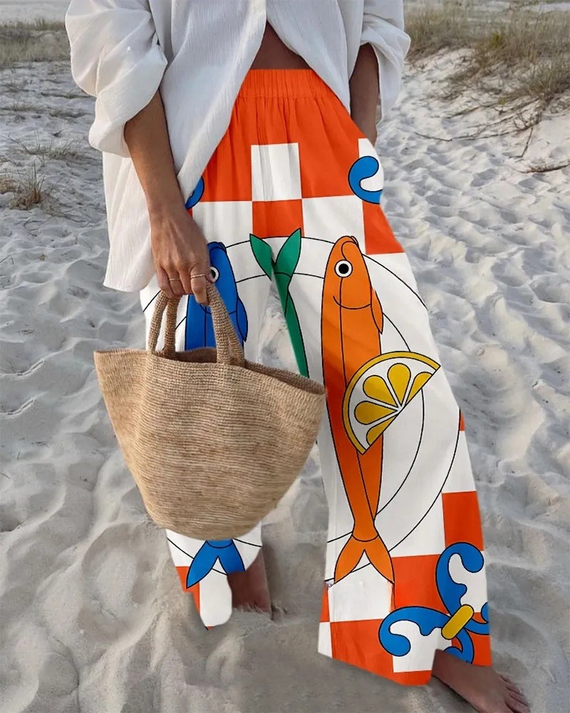 Fish Print Casual Pants