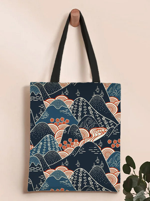 Women's Mountains Rivers Japanese Art Print Shoulder Tote Bag