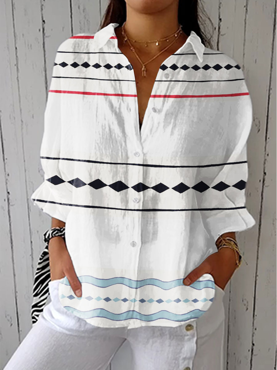 Women's Abstract Geometric Rhombus Art Print Casual V-neck Shirt