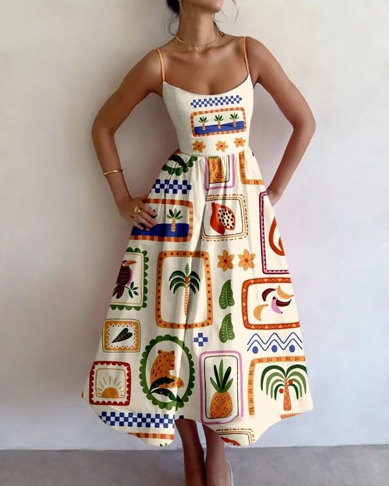 Vintage Photo Frame Printed Slip Dress