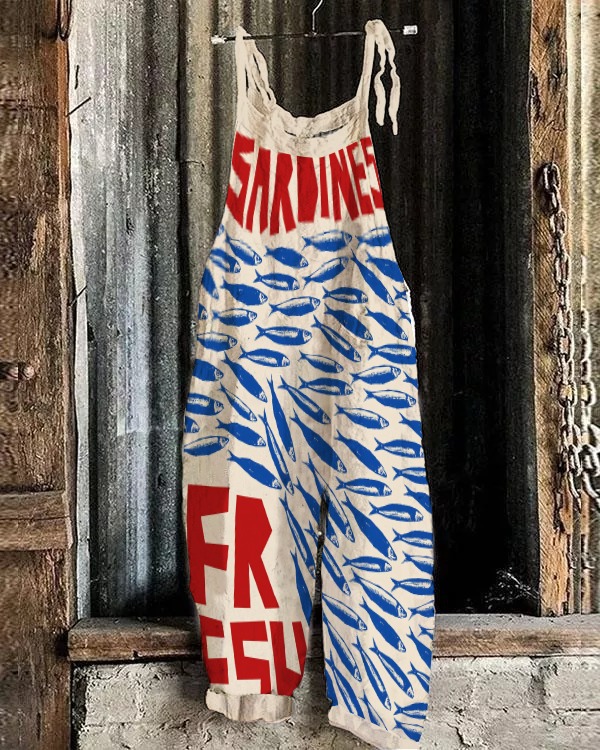 Japanese Sardines Art Print Cropped Pants