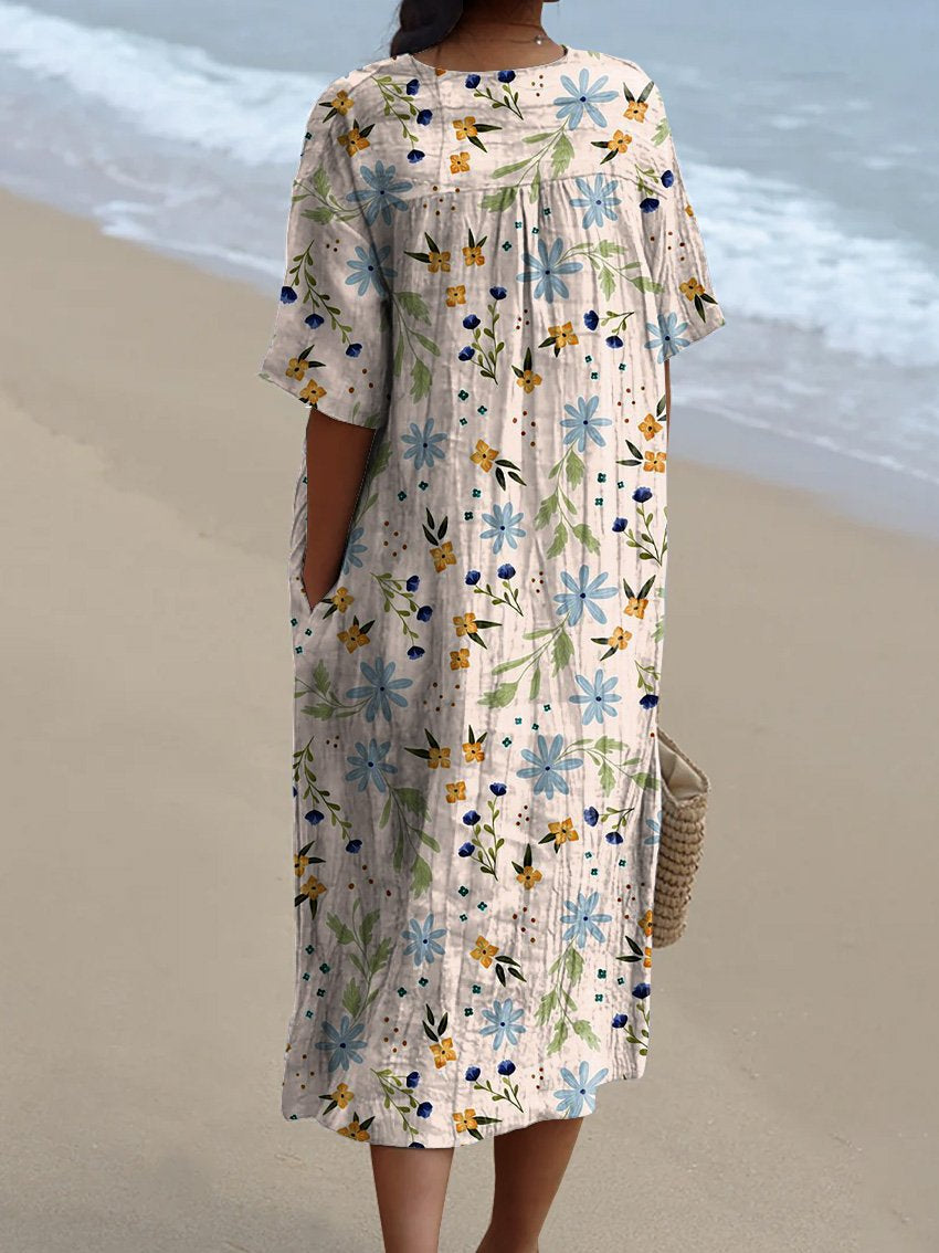 Sweet Spring Field Repeat Pattern Printed Women's Flowy Dress