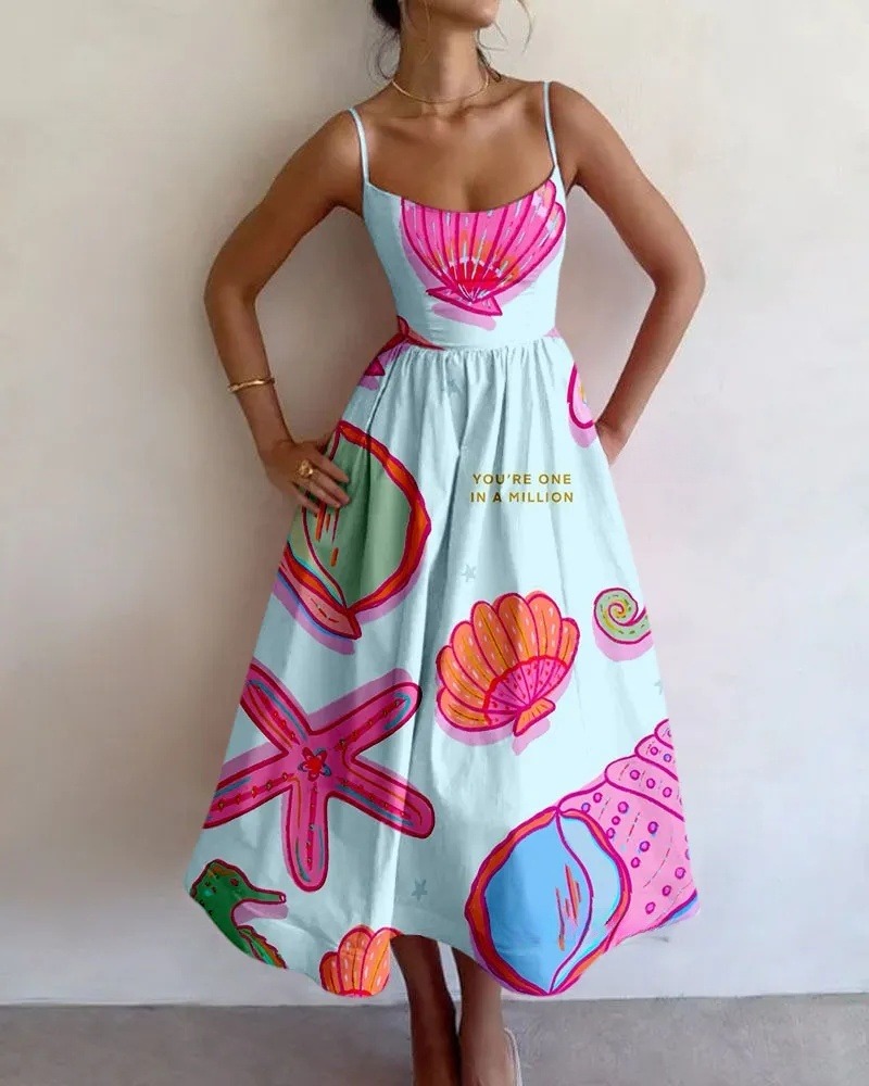 Shell Conch Printed Sling Dress