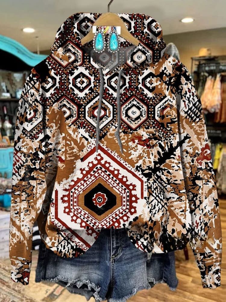 Retro Geometric Pattern Art Print Casual Hoodie Sweatshirt