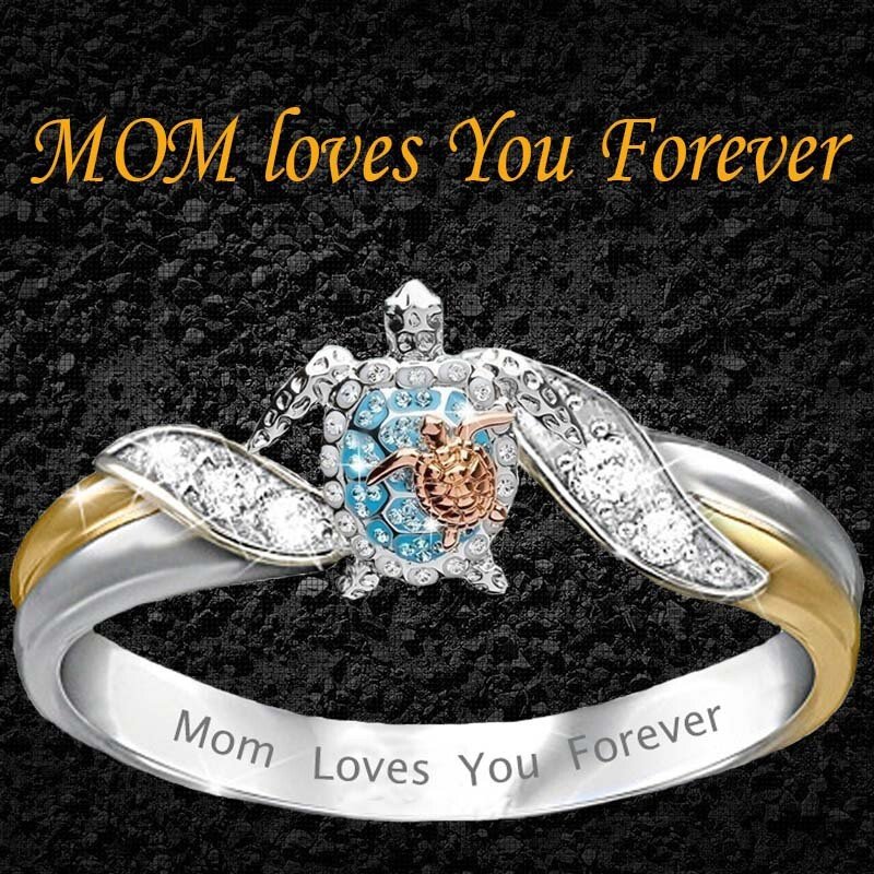 Mom Loves You Forever Turtle Statement Ring