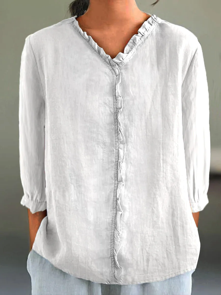 Women's Casual Ruffle Collar 3/4 Sleeve Shirt