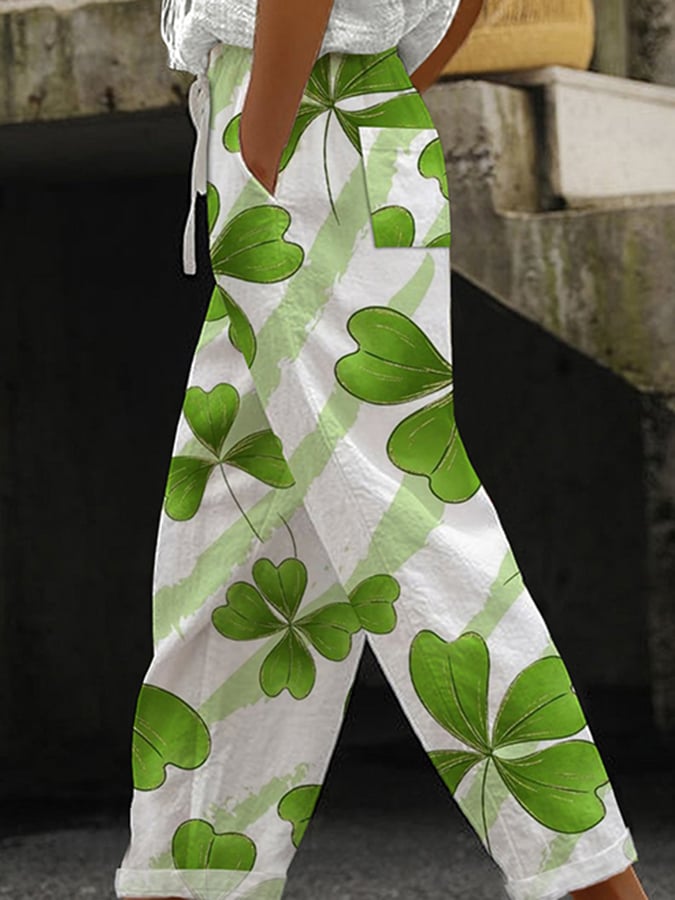Women's St. Patrick's Day Printed Lace-Up Loose Casual Pants