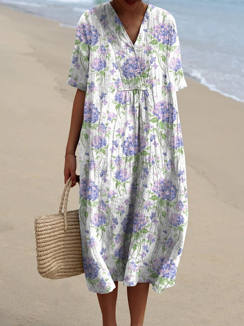 Spring Hydrangea Floral Repeat Pattern Printed Women's Flowy Dress