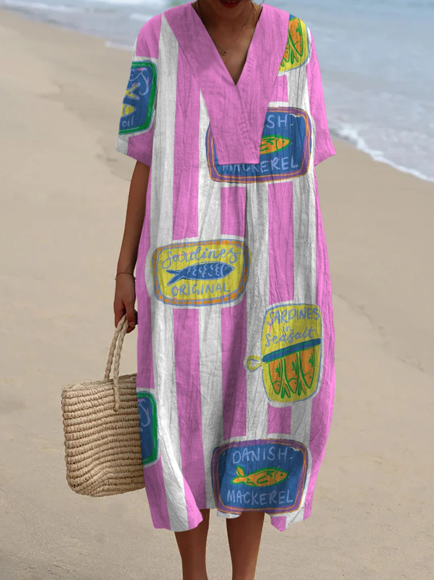 Women's Vintage Sardine Can Print Flowy Dress