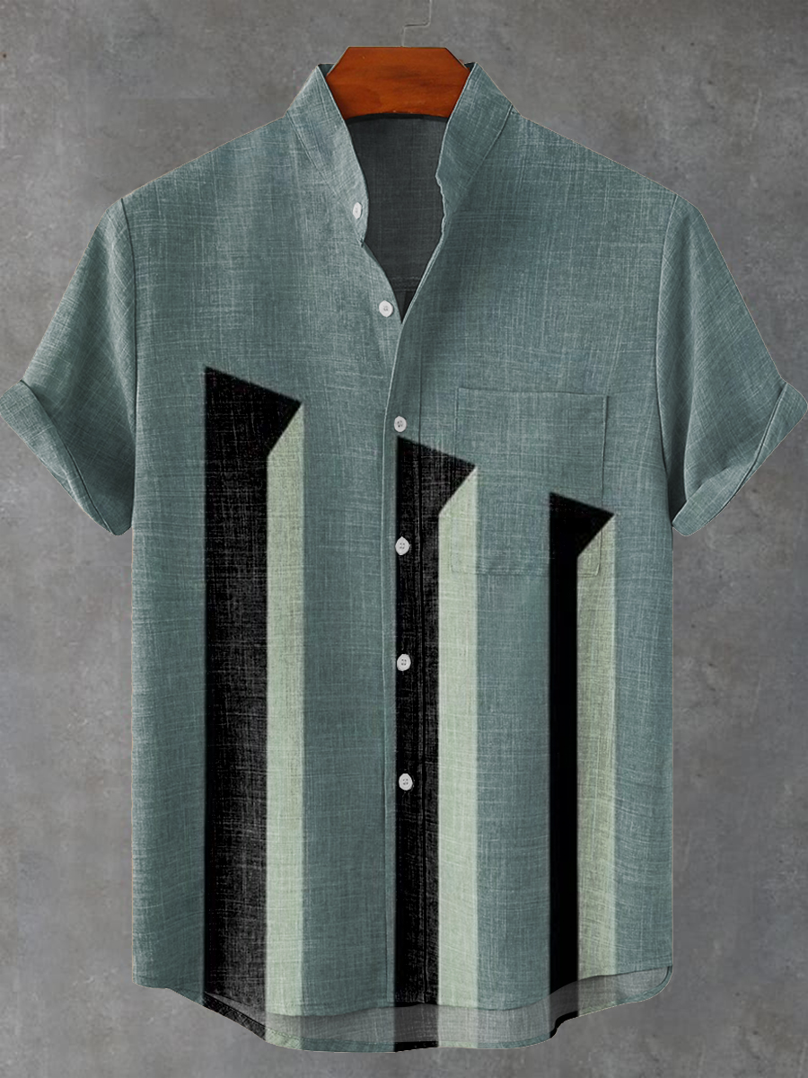 Vintage Solid Geometry Print Casual Shirt