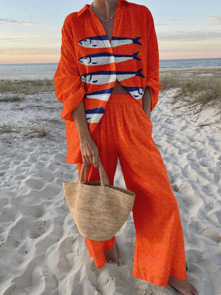 Abstract Fish Print Wave Edge Mini Dress