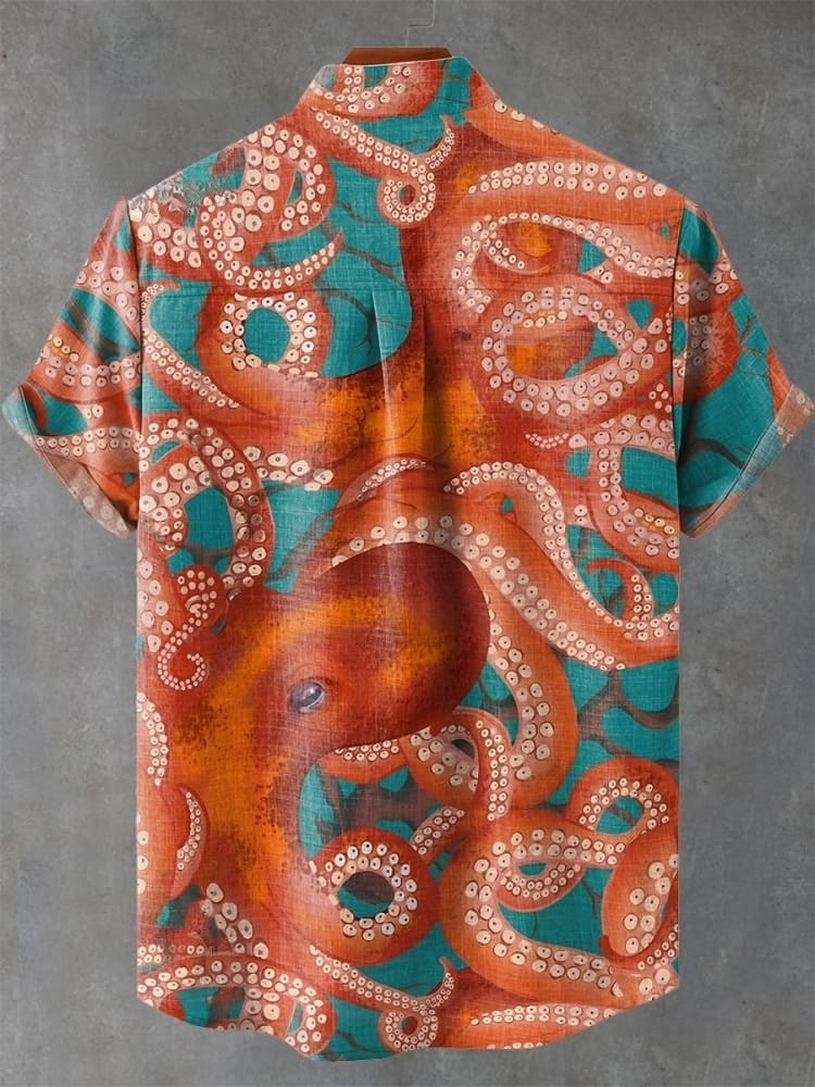Vintage Octopus Art Print Casual Shirt