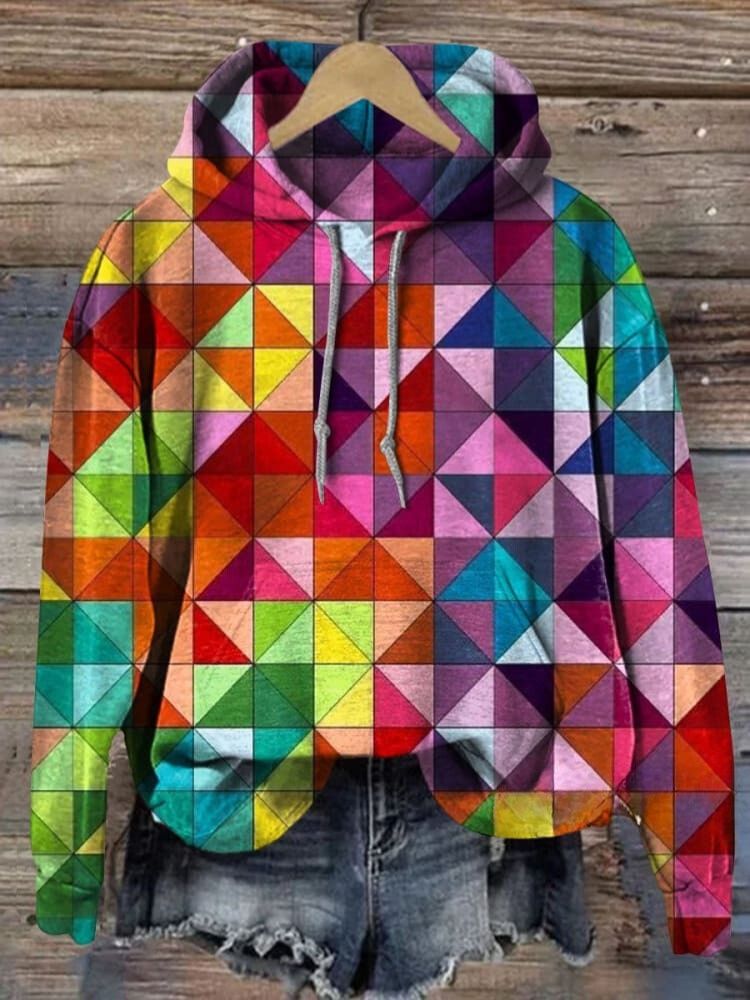 Colorful Plaid Art Print Casual Hoodie