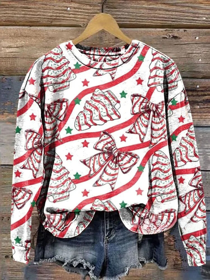 Christmas Red Ripple Bow Art Print Casual Sweatshirt