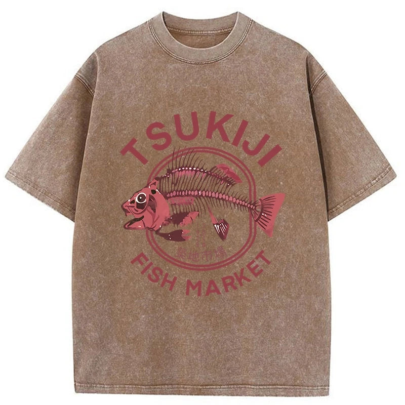Tokyo Tsukiji Fish Market Vintage Japan Washed T-Shirt