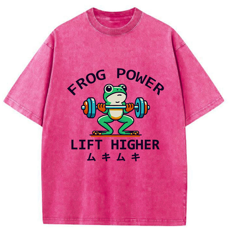  Muscular Weightlifting Frog Washed T-Shirt