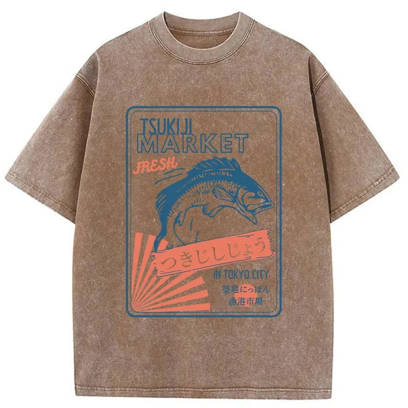 Tsukiji Fish Market Tokyo Japan Washed T-Shirt