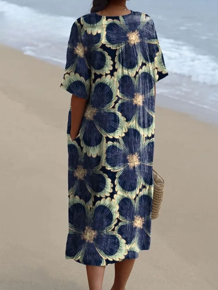 Women's Vintage Floral Art Print Casual Flowy Dress