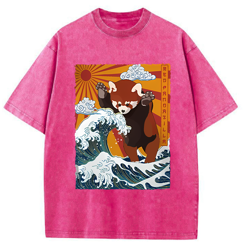 The Great Wave Off Red Panda Washed T-Shirt
