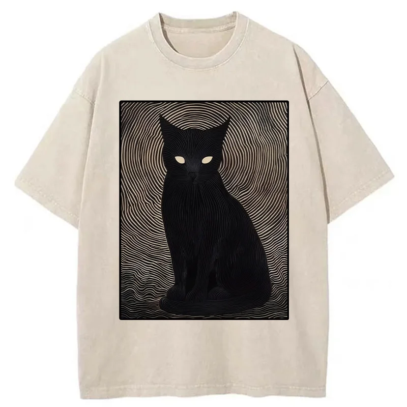 Scary Black Cat Washed T-Shirt
