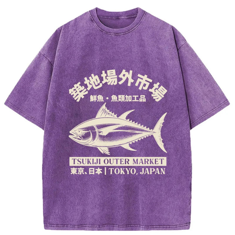 Japan Tsukiji Fish Market Washed T-Shirt