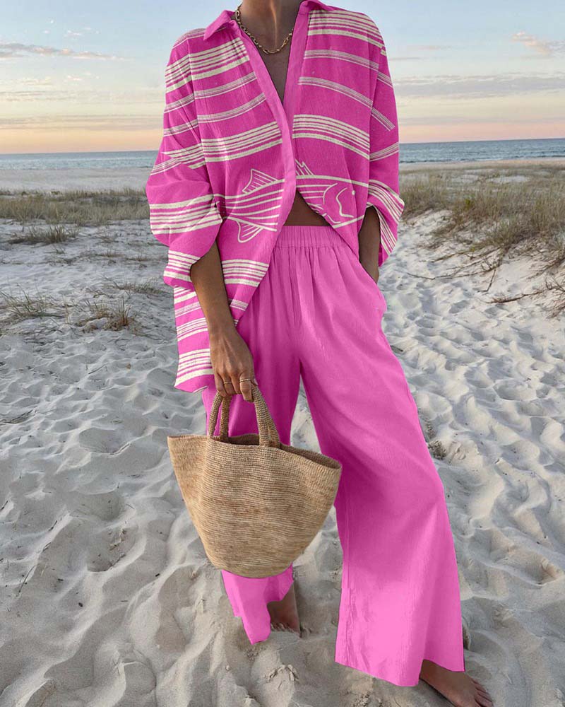 Fantasy Striped Fish Print Two-Piece Set