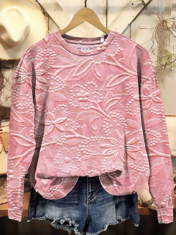 Women's Floral Texture Art Pattern Print Casual Sweatshirt