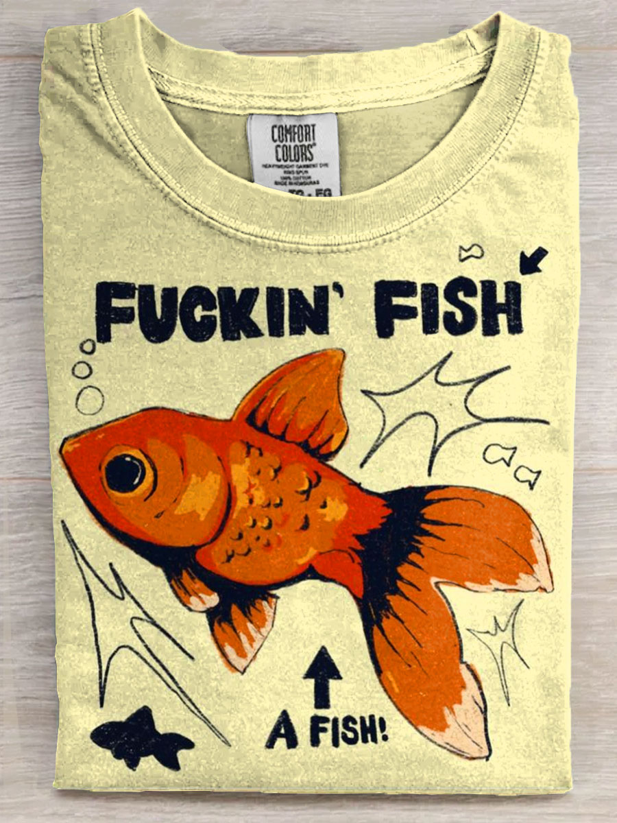 Fuckin Fish Art Print Casaul Short Sleeve T-shirt