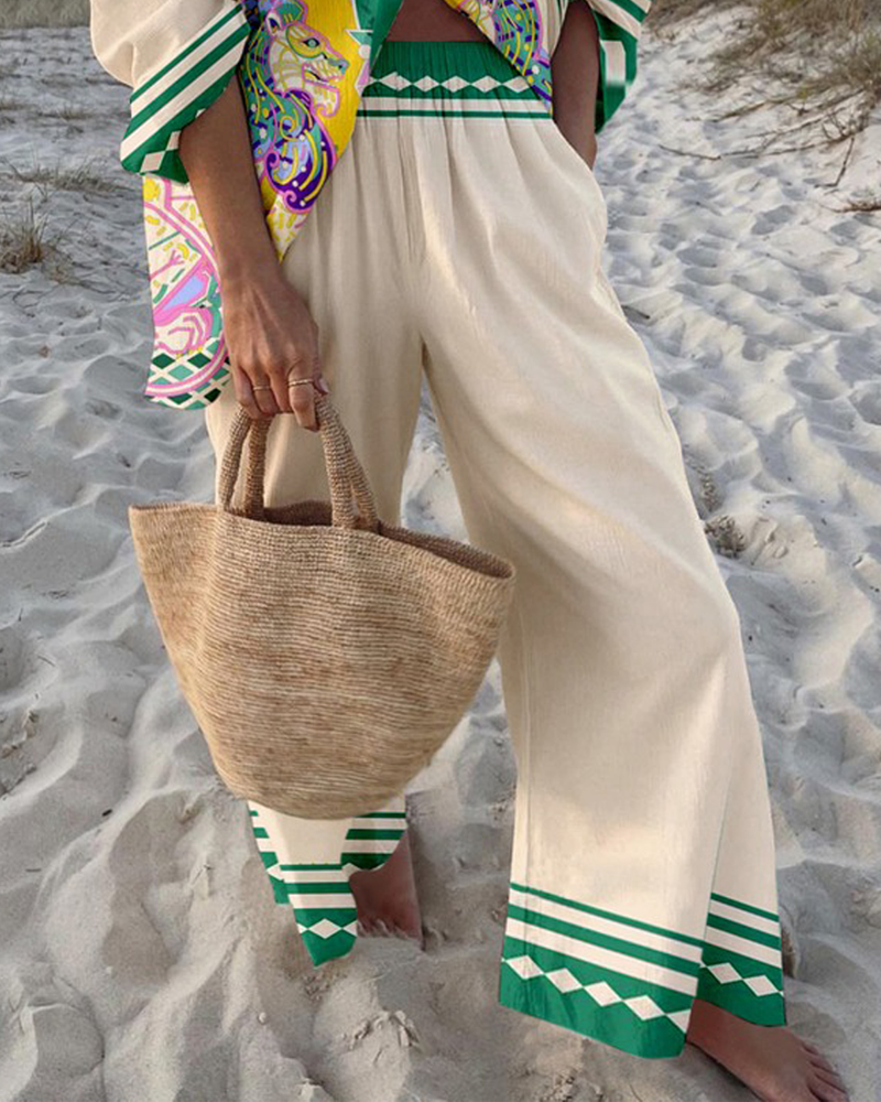 Fashion Lion Print Shirt & Pants Two-piece Set