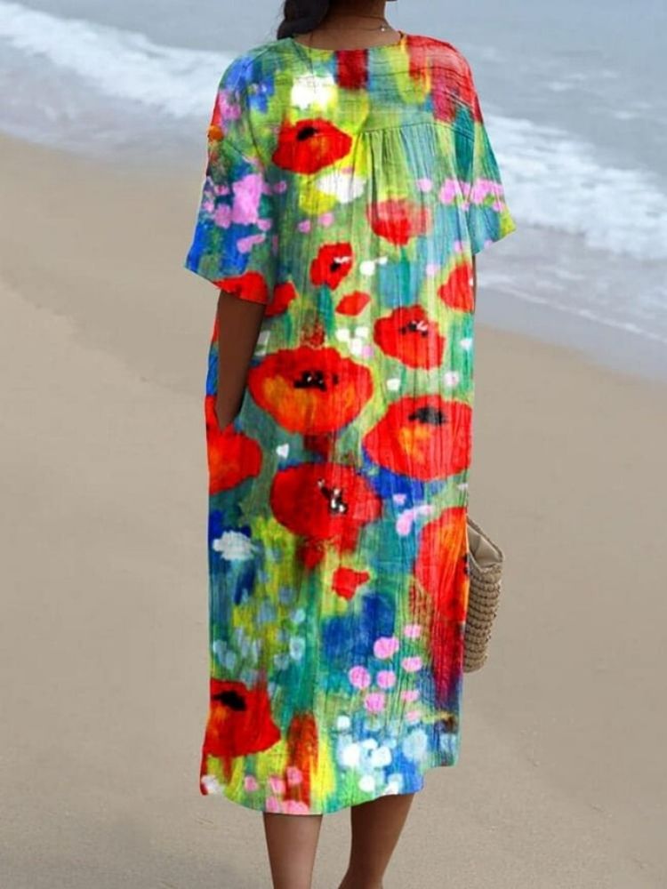 Women's  Floral Art Print  Flowy Dress