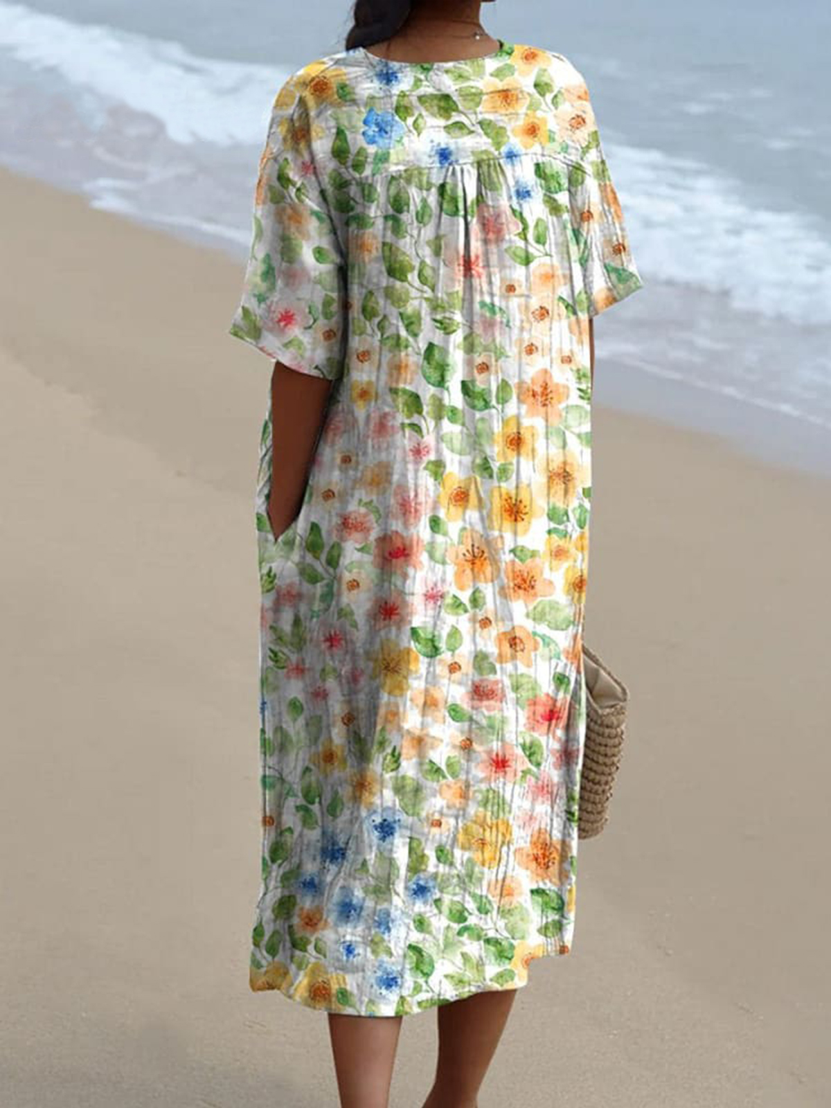 Watercolor Lively Spring Floral Pattern Printed Women's Flowy Dress