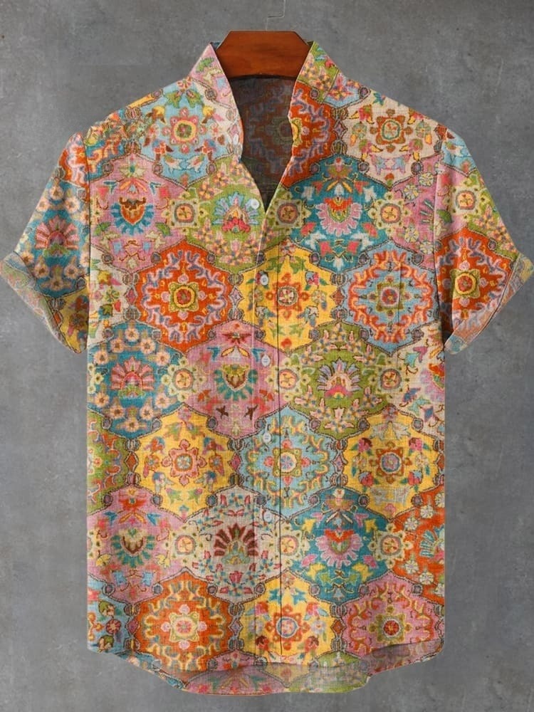 Vintage Ethnic Floral Art Print Casual Shirt