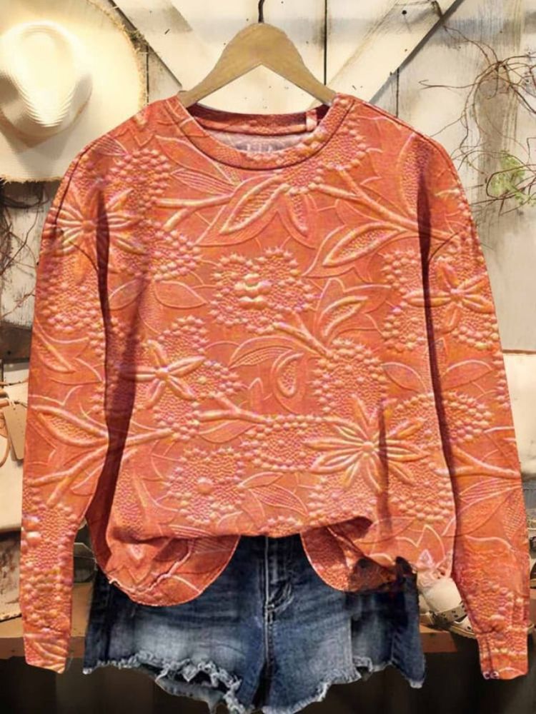 Women's Floral Texture Art Pattern Print Casual Sweatshirt