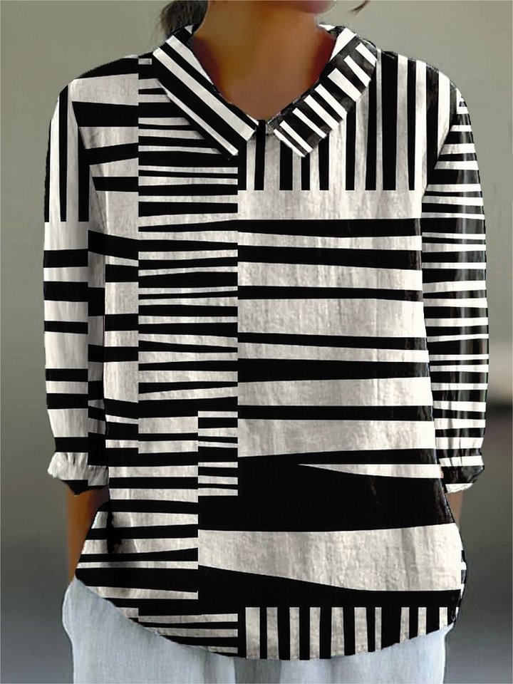 Abstract Strip Pattern Printed Women's Casual Shirt
