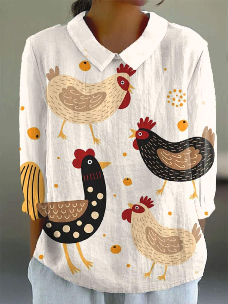 Women's Vintage Chick Art Print Casual 3/4 Sleeve Shirt