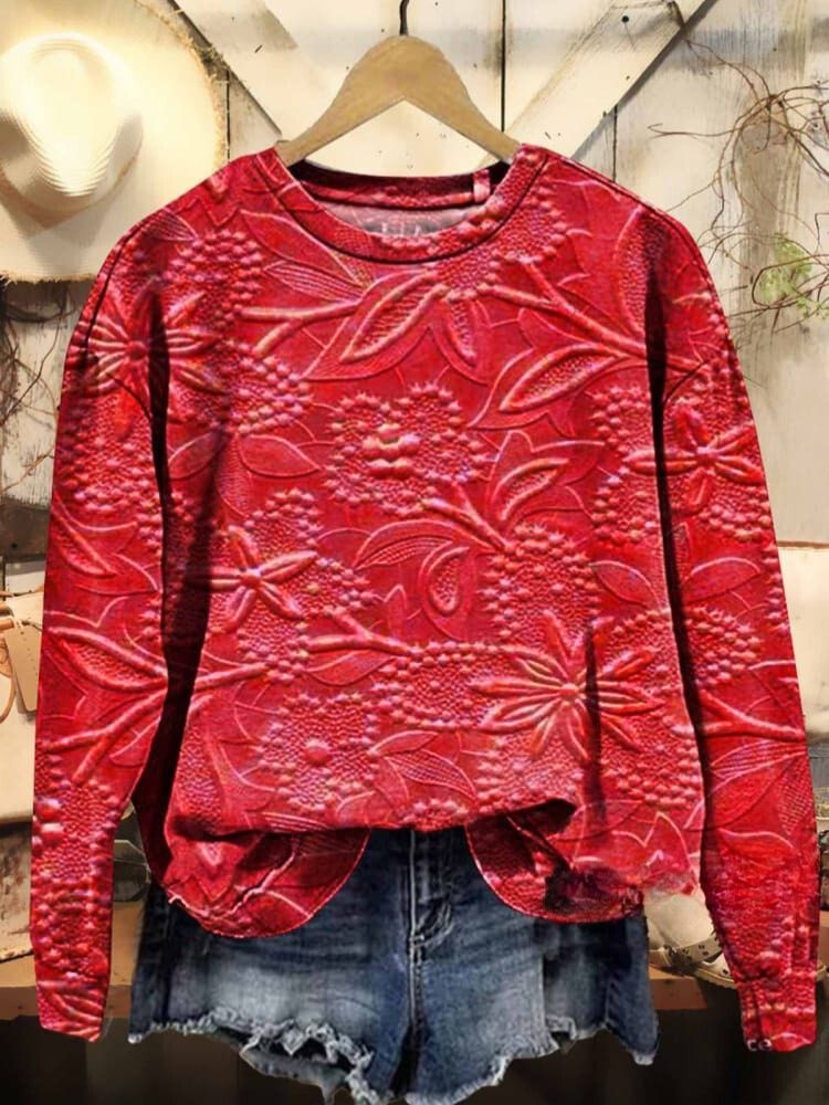 Women's Floral Texture Art Pattern Print Casual Sweatshirt