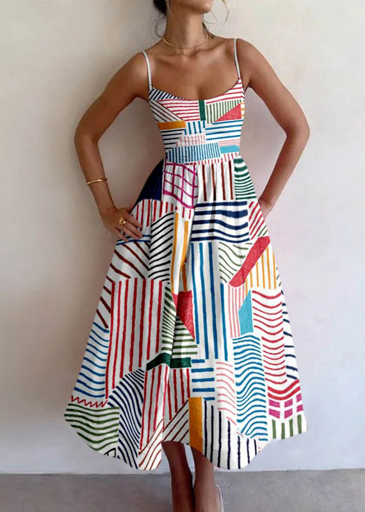 Irregular Line Print Dress