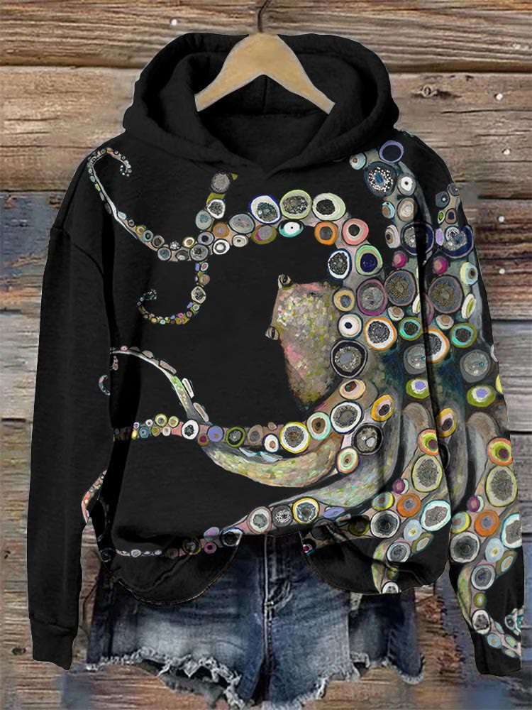 Colorful Octopus Oil Painting Print Hoodie