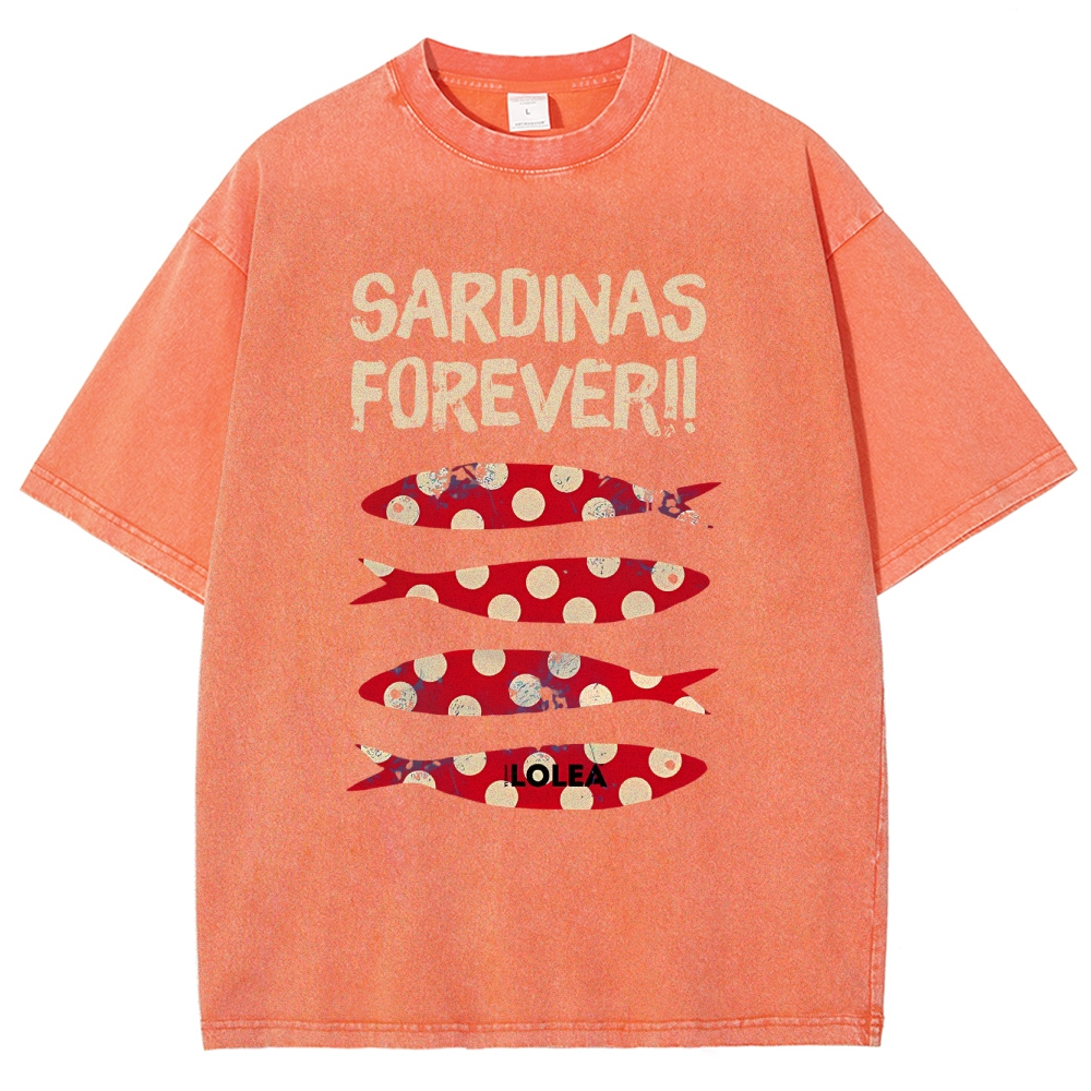 Polka Dot Fish Washed Vintage Short Sleeves T-Shirt