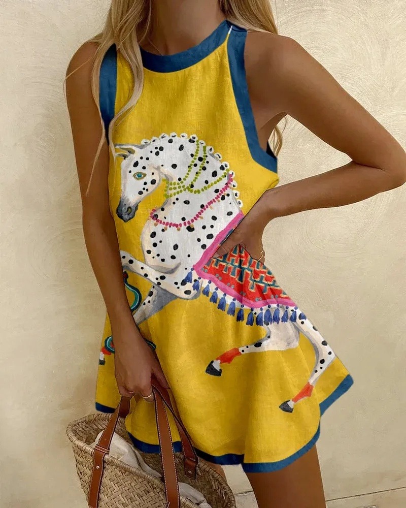 Retro Piebald Horse Print Mini Dress
