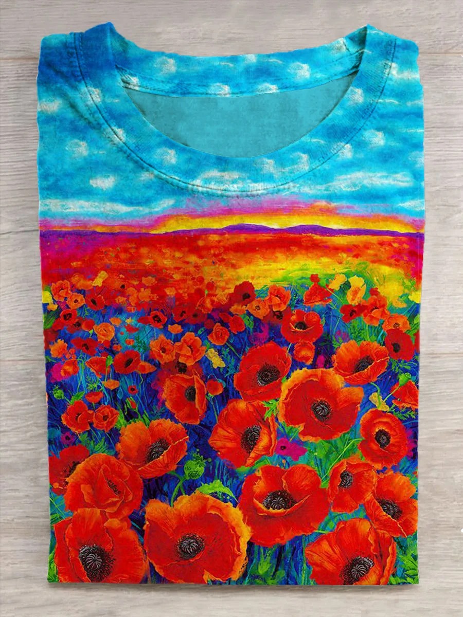 Oil Painting Landscape Flower Abstract Print T-Shirt