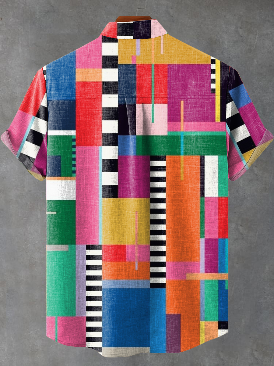 Fun Colorful Block Decorative Pattern Casual Shirt