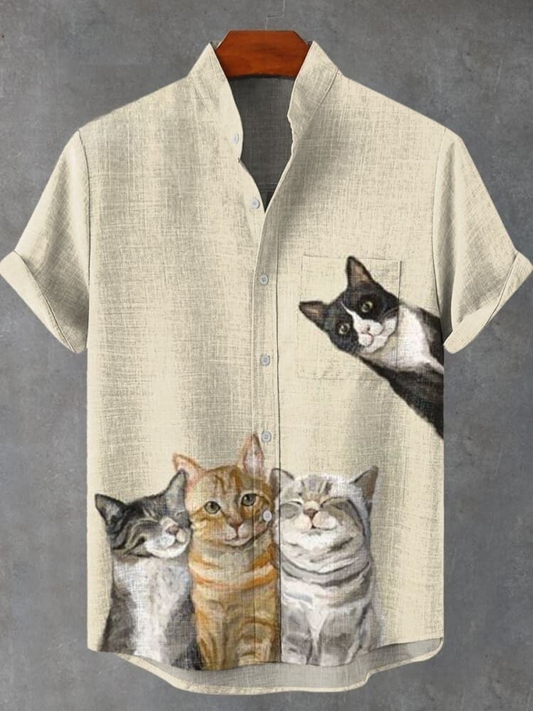 Cats' Party Art Print Casual 100% Cotton Shirt