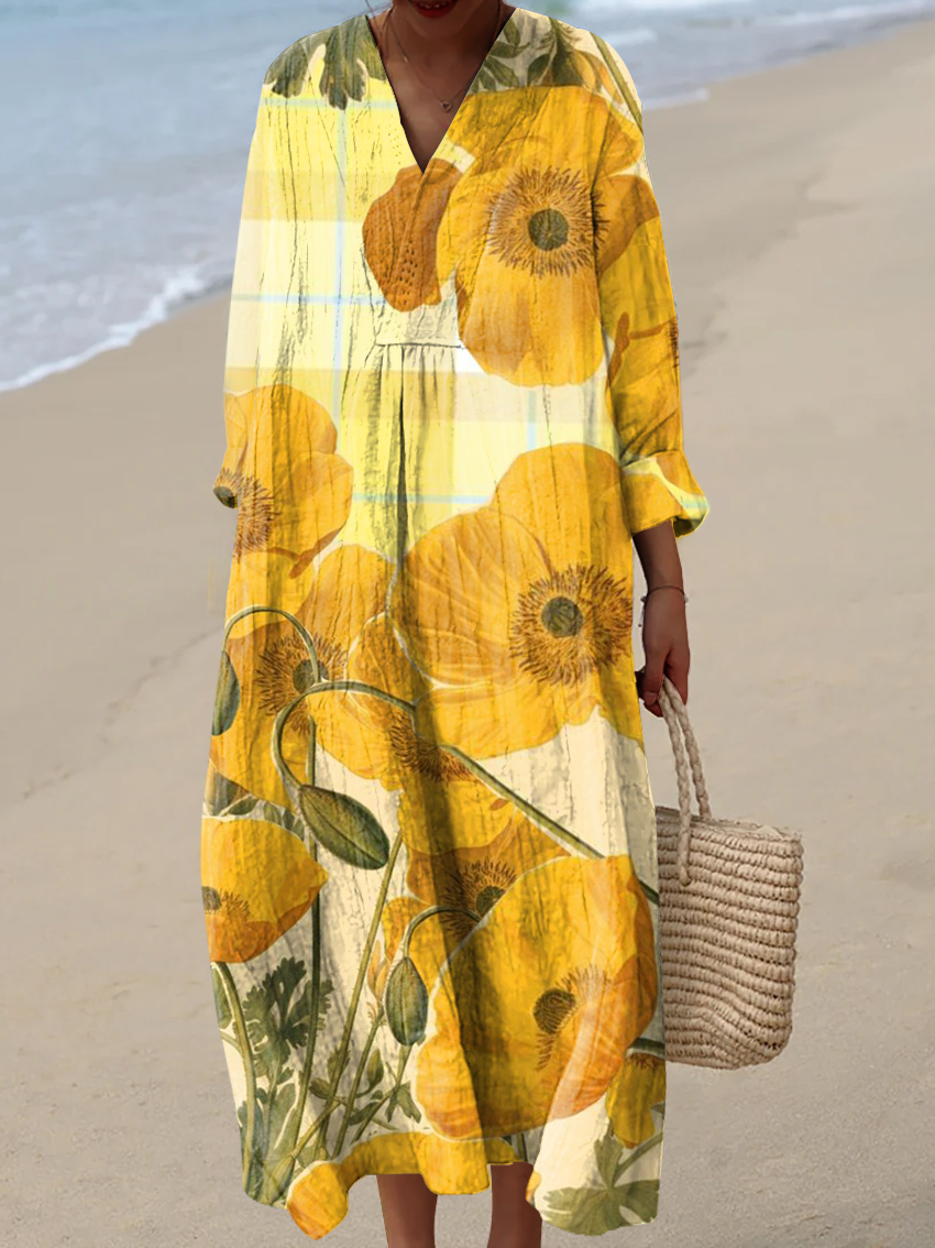 Women's Beautiful Large Flower Painting Art Print Dress