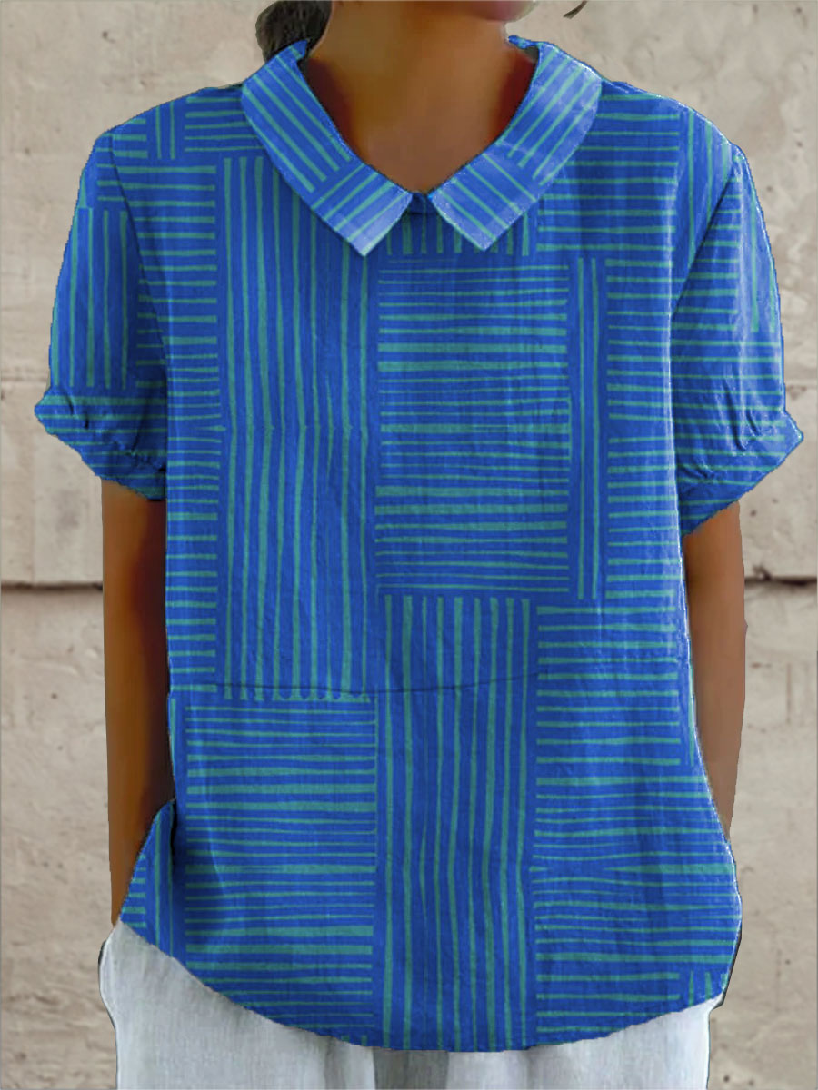 Women's Blue Stripes Art Print Casual 3/4 Sleeve Shirt