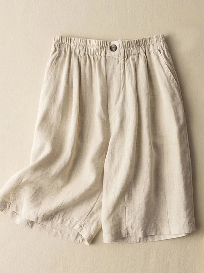 Loose Casual Button Wide Leg Quarter Shorts