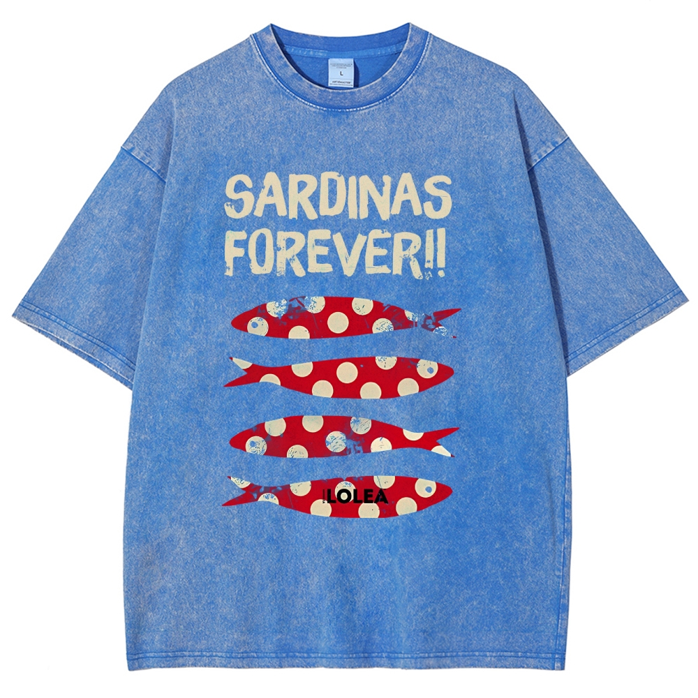 Polka Dot Fish Washed Vintage Short Sleeves T-Shirt