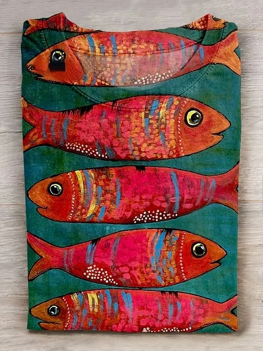Fish Art Print Casaul Short Sleeve T-shirt