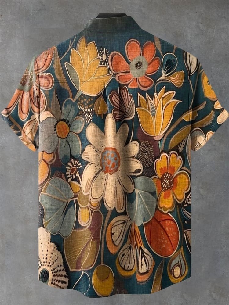 Vintage Floral Art Print Casual Shirt